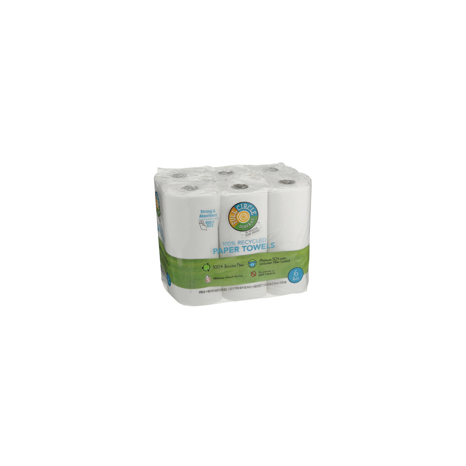 Full Circle Market Strong & Absorbent 100% Recycled Paper Towels Rolls ( 6 rol )