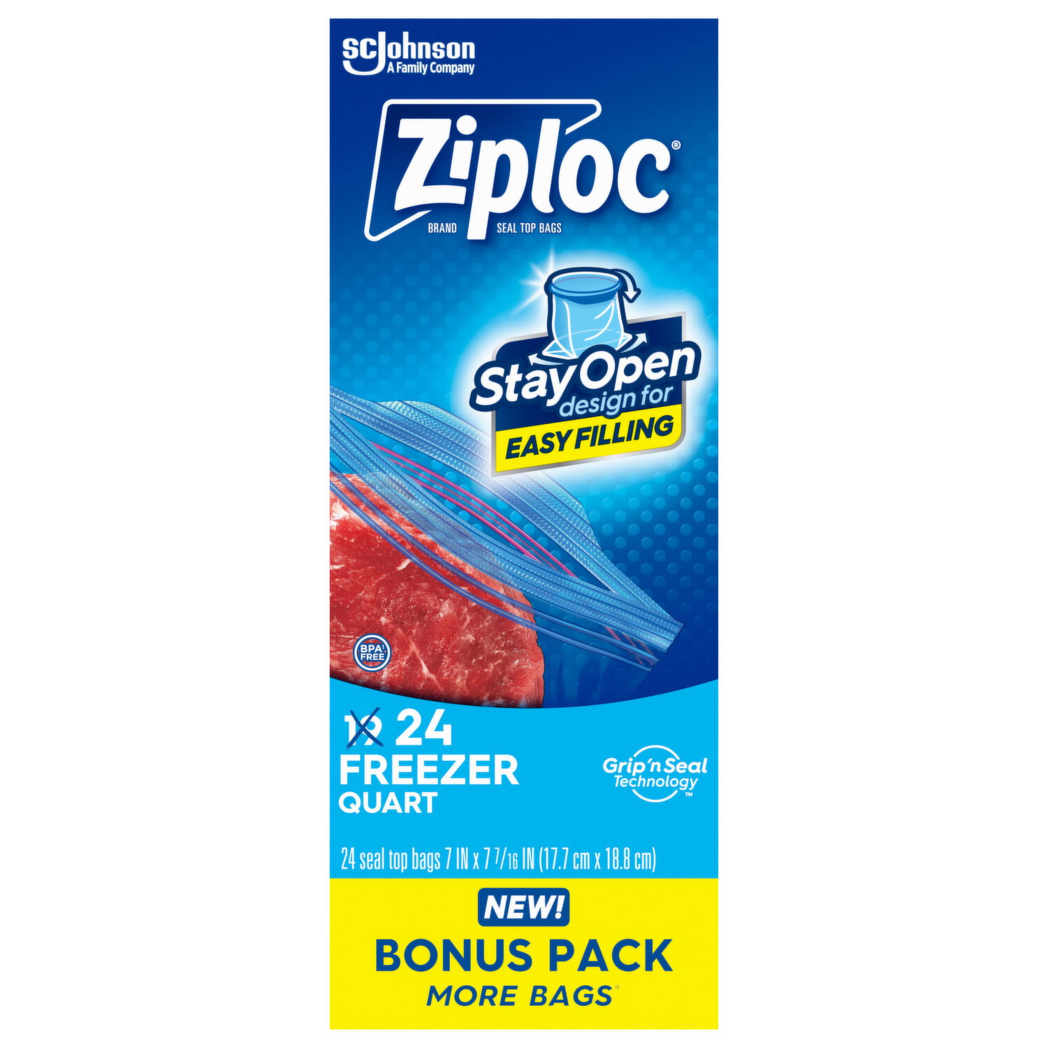 Ziploc Seal Top Bags, Freezer, Quart, Bonus Pack - 24 Each - Super