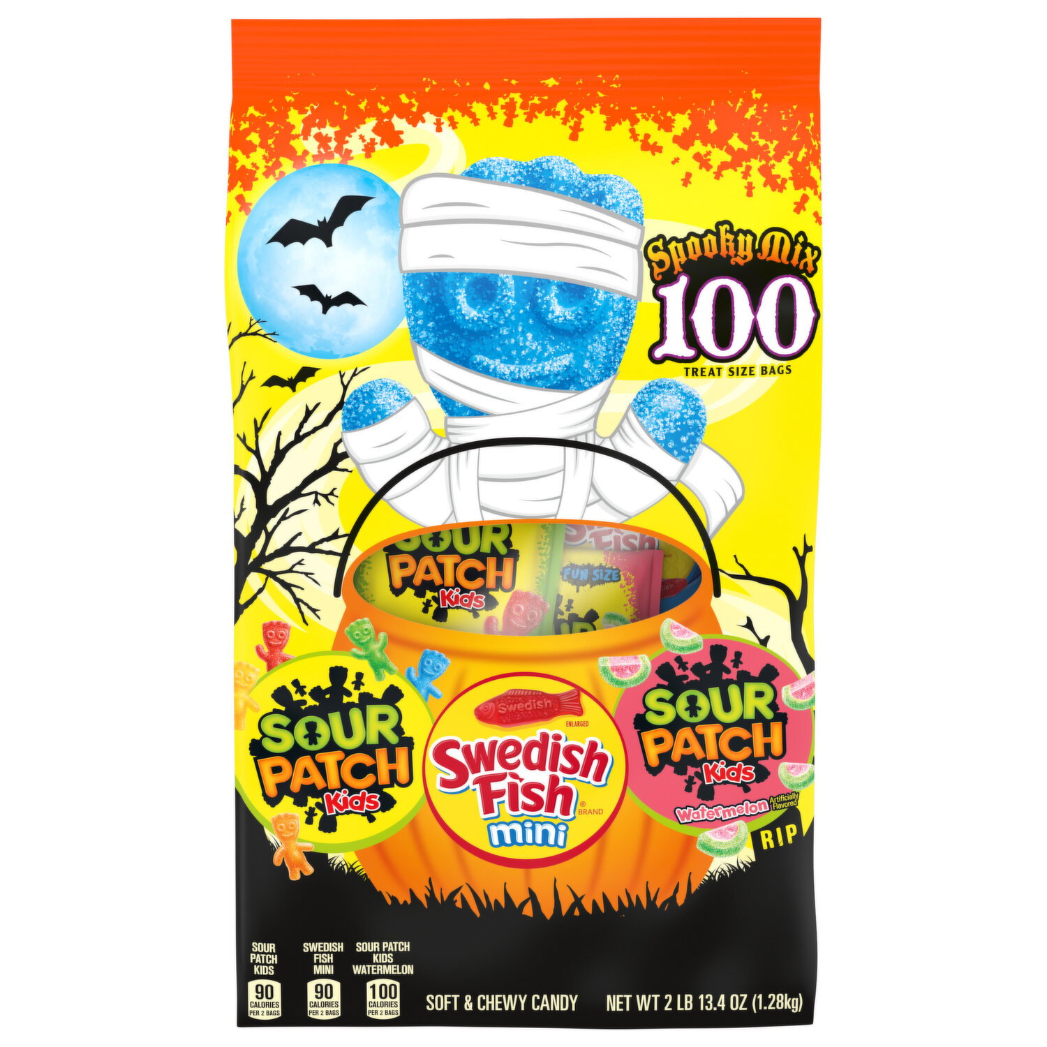 SOUR PATCH/SWEDISH FISH RED Mini Halloween Candy Variety Pack, 100 Trick or Treat Bags Image 1 of 3