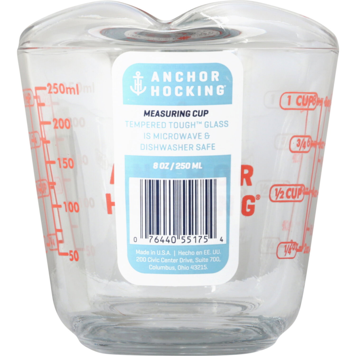 Anchor Hocking Measuring Cup, Tempered Tough Glass, 8 oz