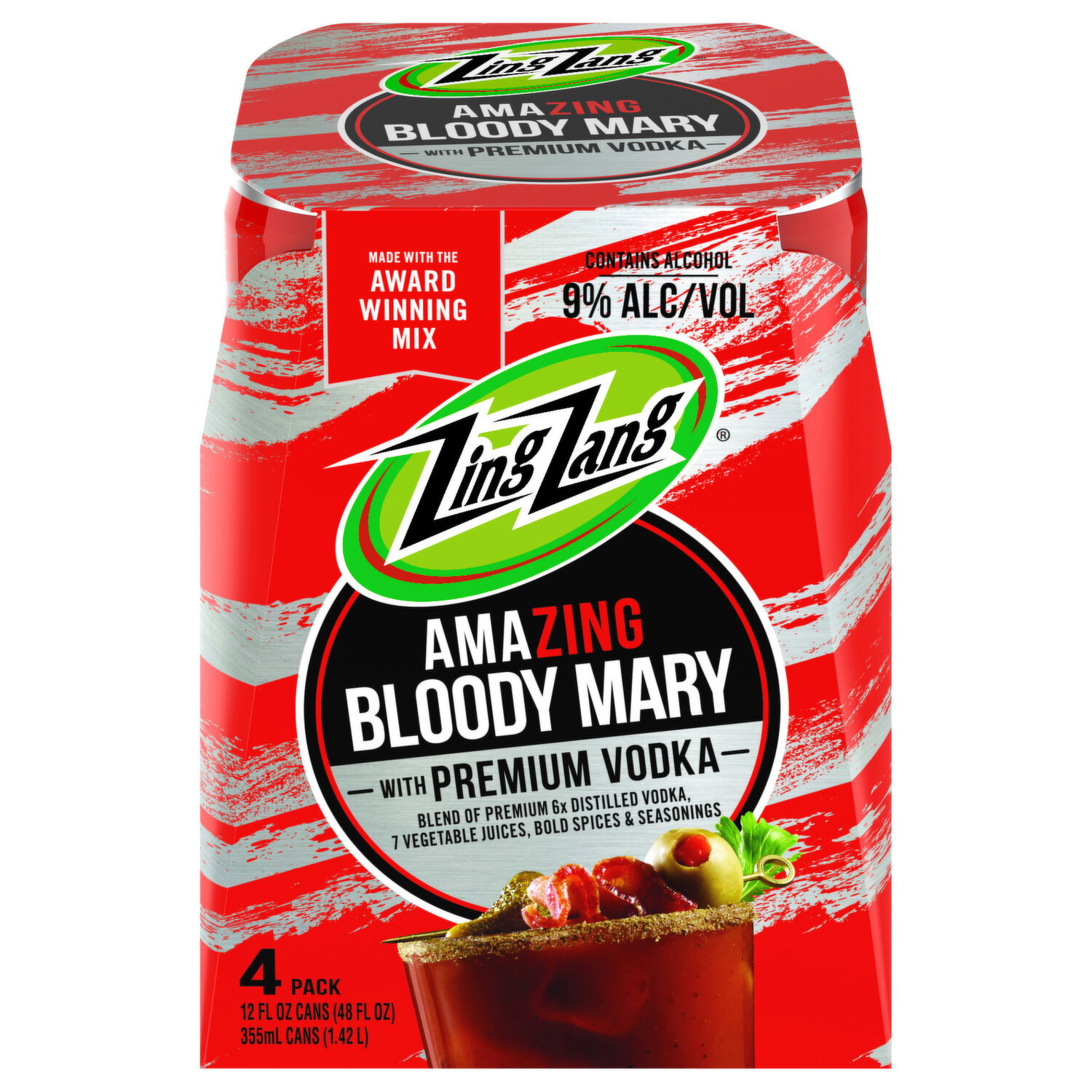 Zing Zang Amazing Bloody Mary with Premium Vodka - 4 Each