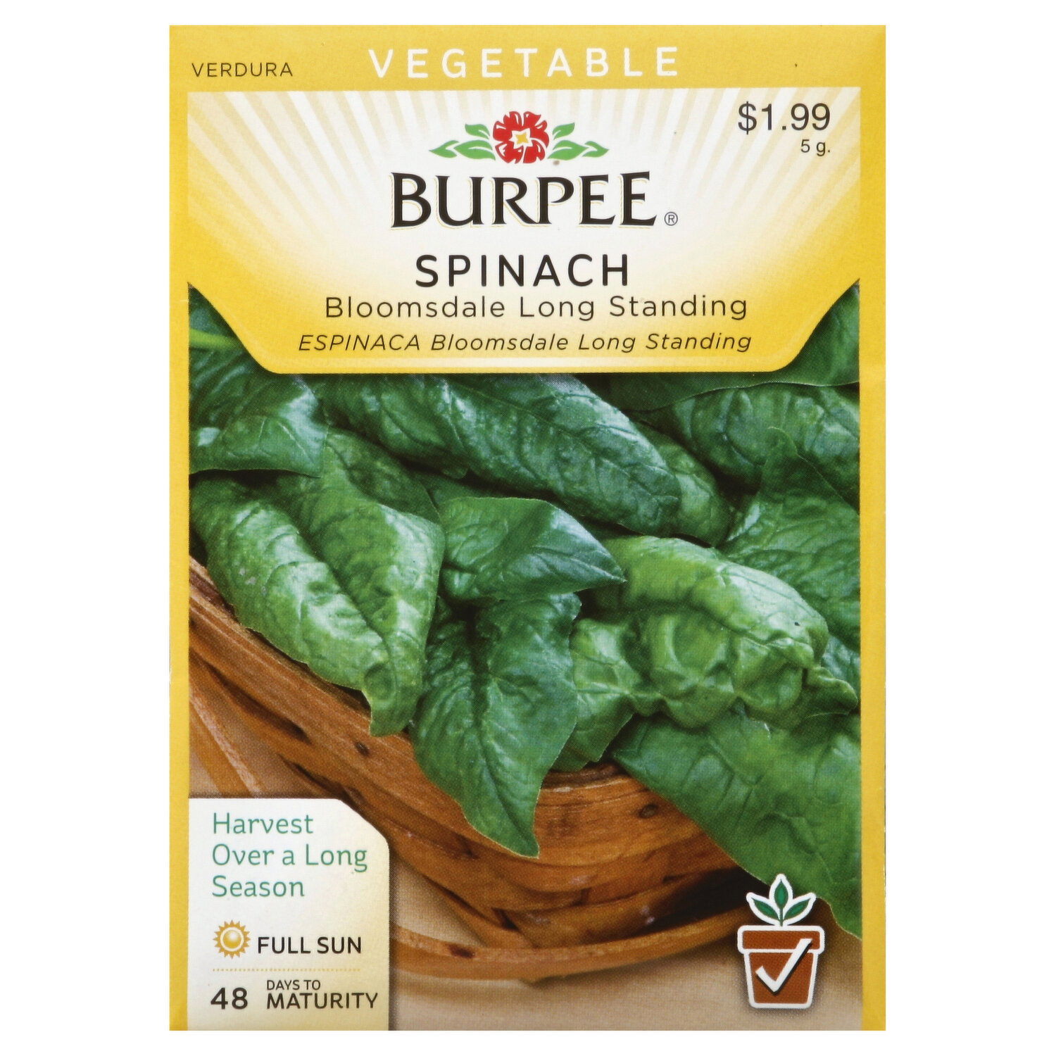 Burpee Seeds, Spinach, Bloomsdale Long Standing - 5 Gram