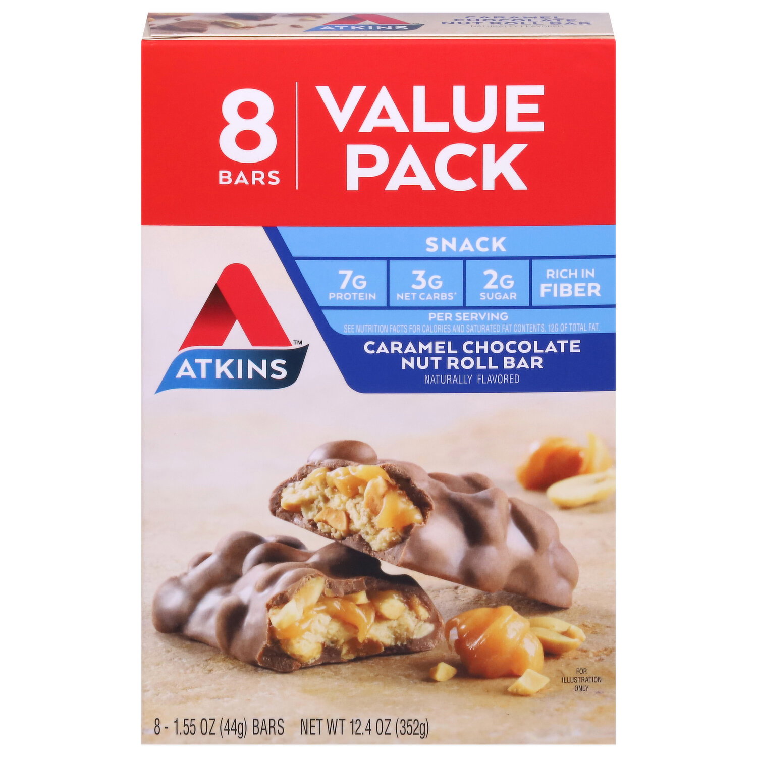 Atkins Protein Bars, Caramel Chocolate Nut Roll, Value Pack - 8 Each Image 1 of 3