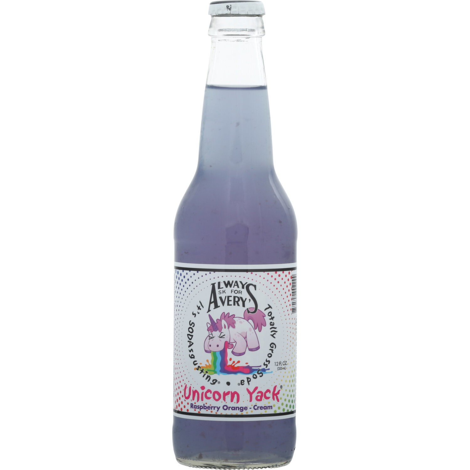 Avery's Soda, Raspberry Orange Cream, Unicorn Yack Image 1 of 2
