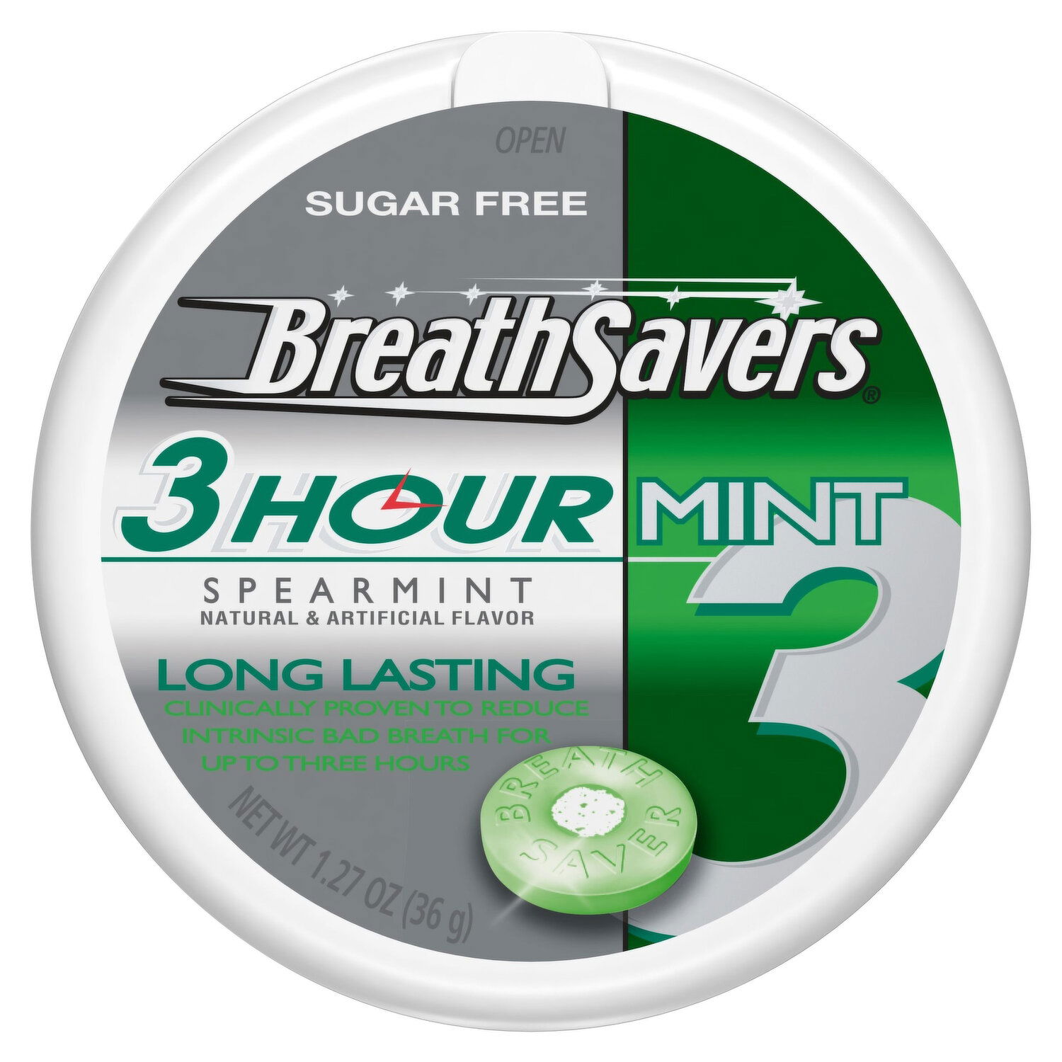 Breath Savers Mint, 3 Hour, Sugar Free, Spearmint - 1.27 Ounce