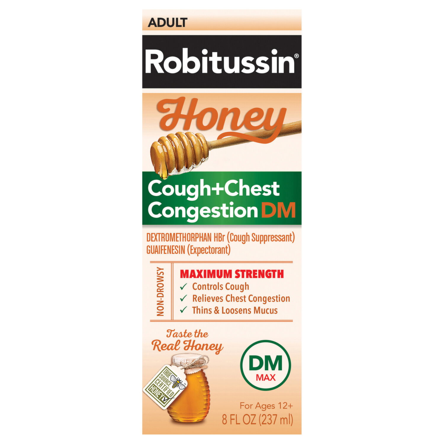 Robitussin Cough + Chest Congestion, DM, Maximum Strength, Honey, Adult - 8 Fluid Ounce Image 1 of 2