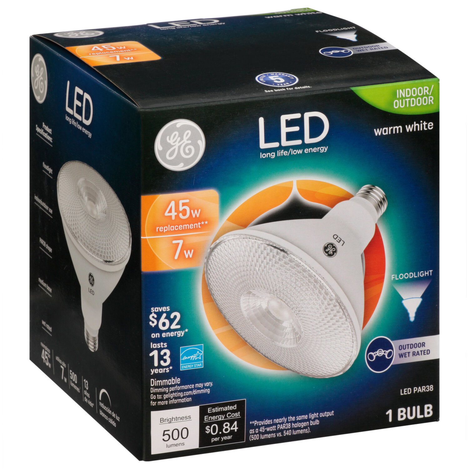 GE Light Bulb, LED, Warm White, 7 Watts - 1 Each