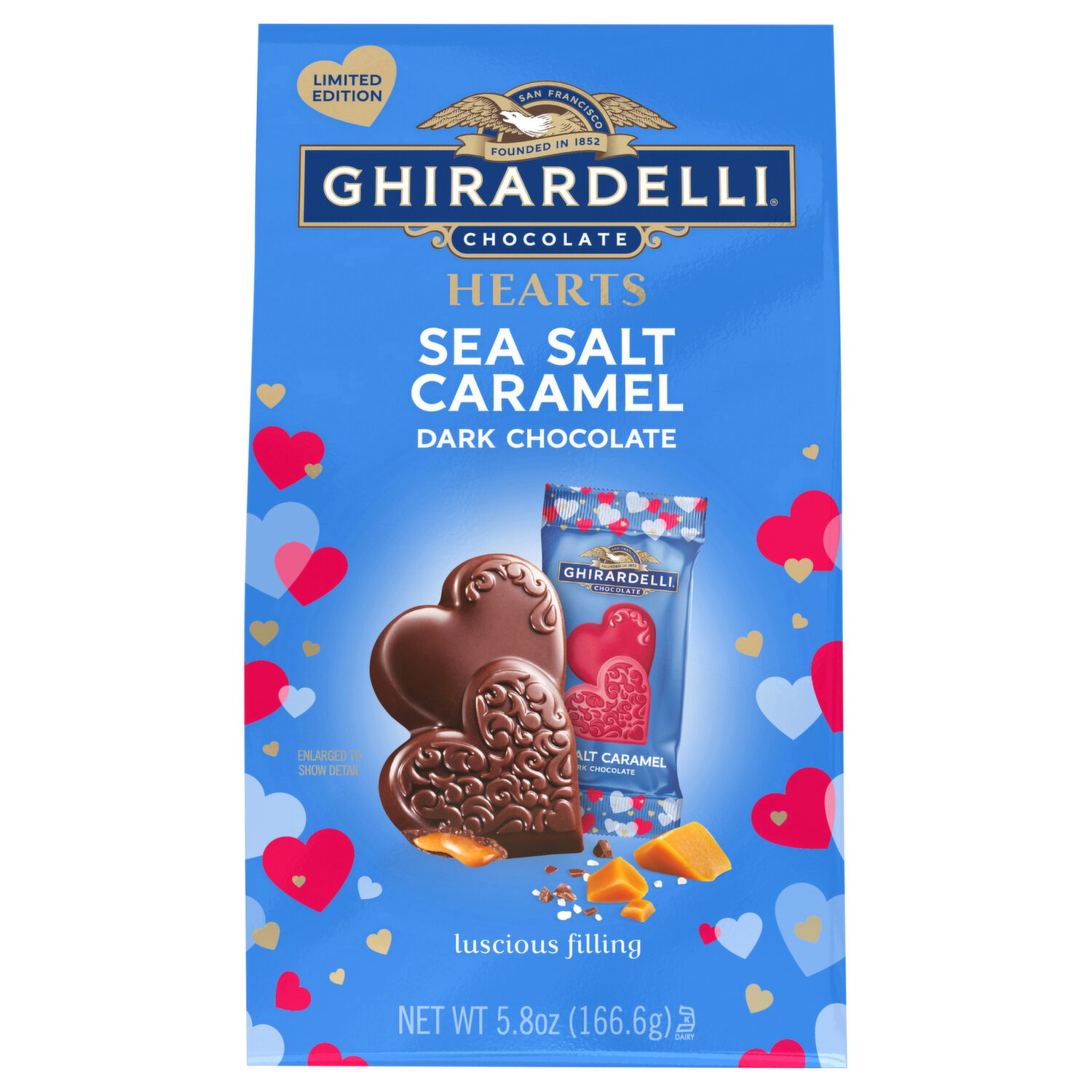 Ghirardelli Dark Chocolate, Hearts, Sea Salt Caramel - 5.8 Ounce Image 1 of 3