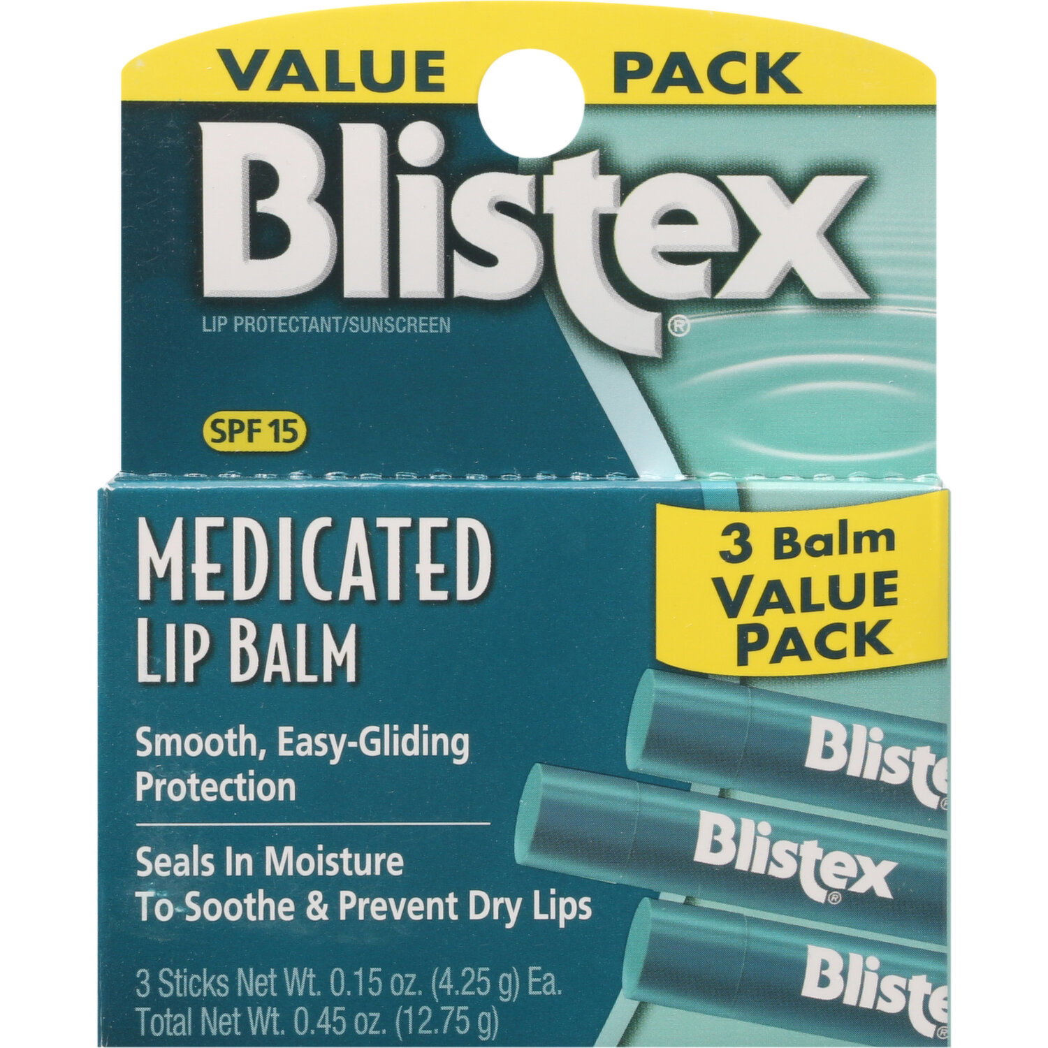 Blistex Lip Balm, Medicated, SPF 15, Value Pack - 3 Each Image 1 of 2