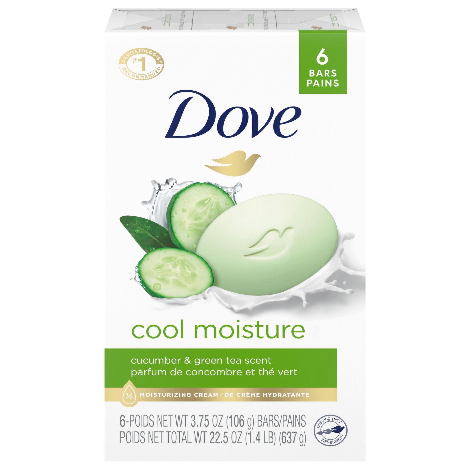 Dove Beauty Bar, Cool Moisture, Cucumber & Green Tea Scent - 6 Each Image 1 of 2