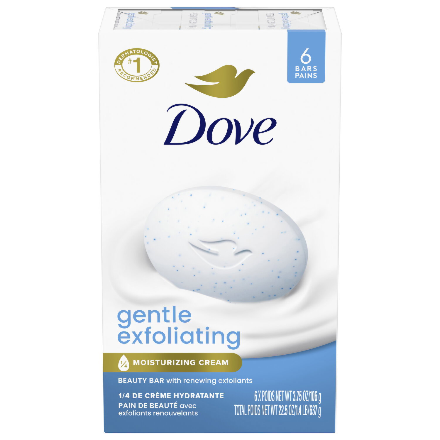 Dove Beauty Bar, with Renewing Exfoliants, Gentle Exfoliating - 6 Each Image 1 of 2