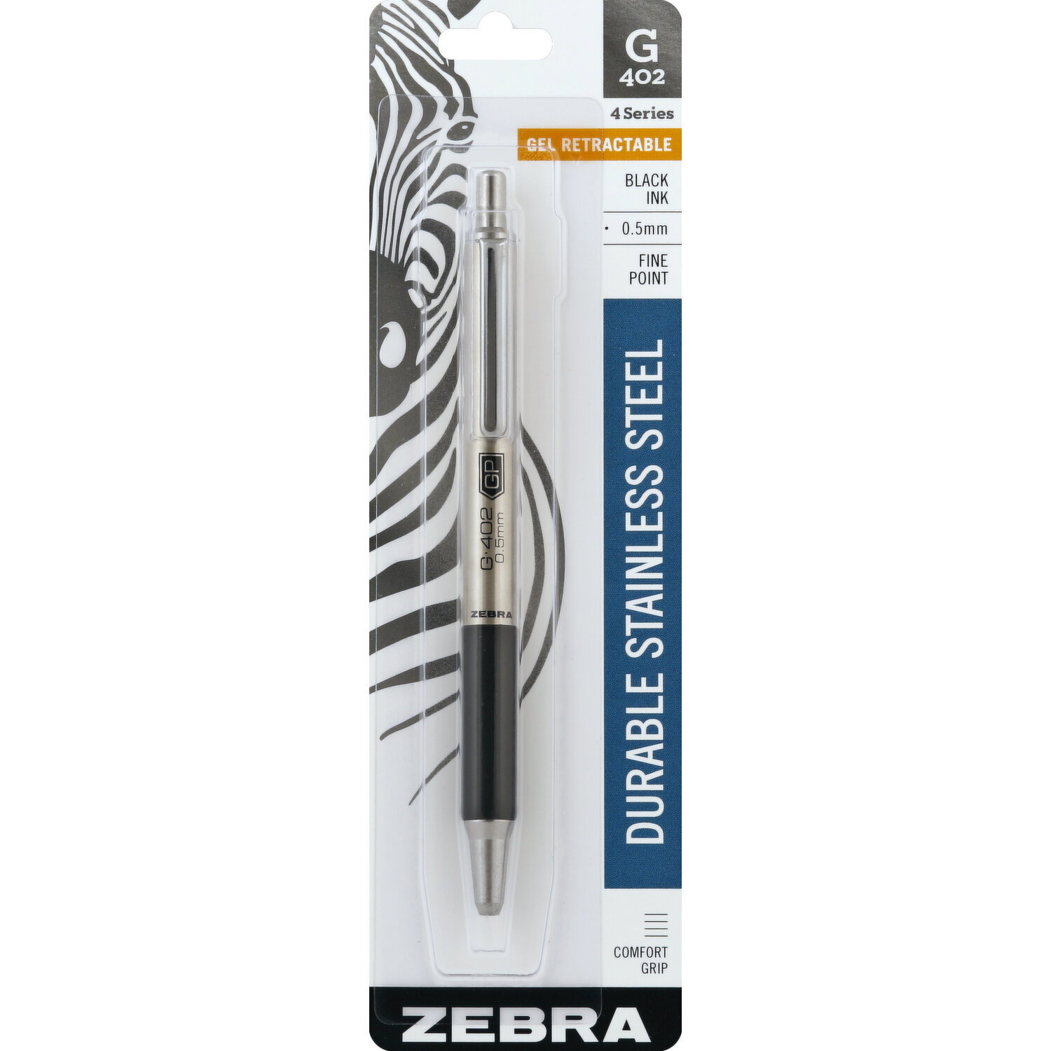 Zebra Gel Pen, Retractable, Black Ink, Fine Point, 0.5 mm - 1 Each
