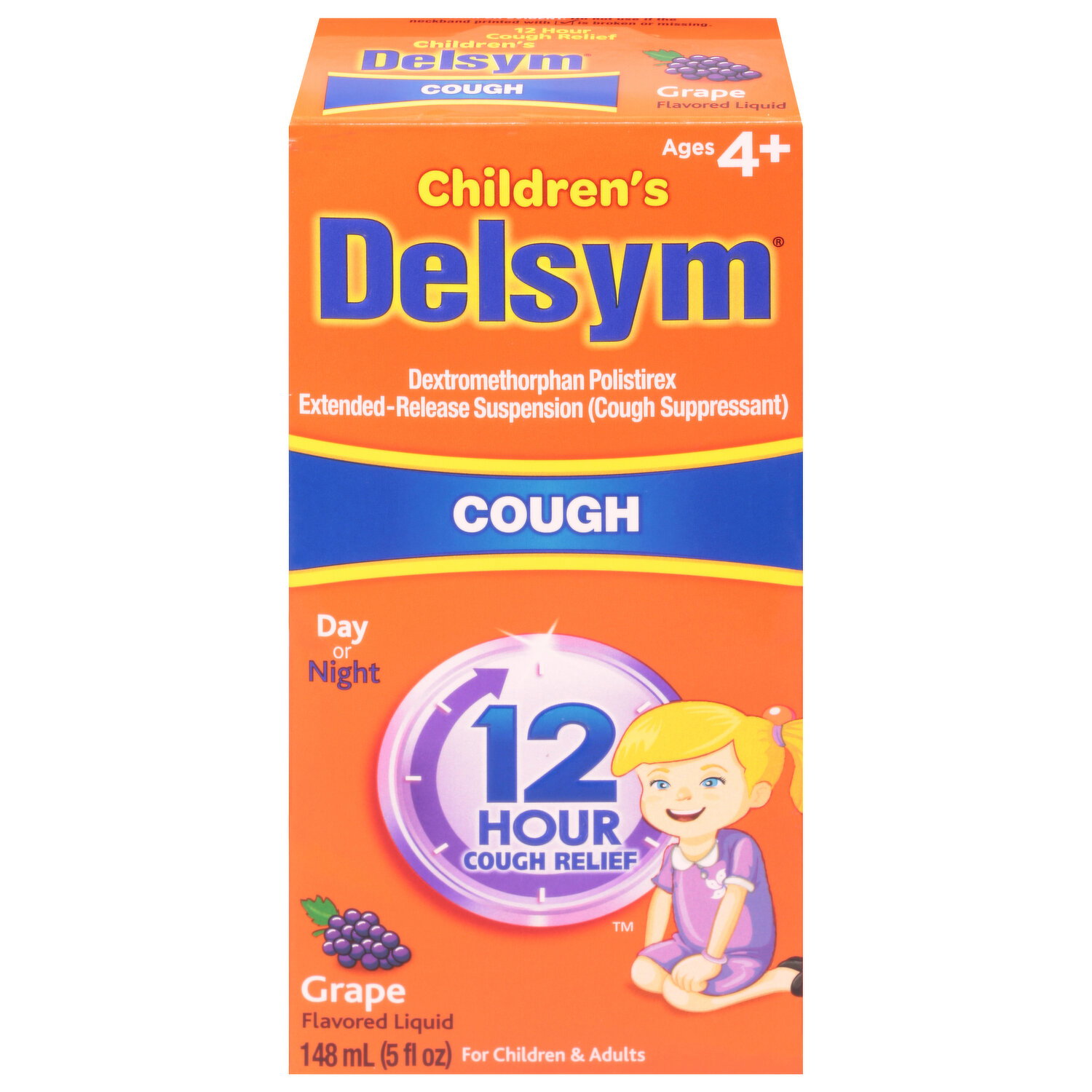 Delsym Cough, Children's, Liquid, Grape Flavored - 5 Fluid Ounce Image 1 of 2