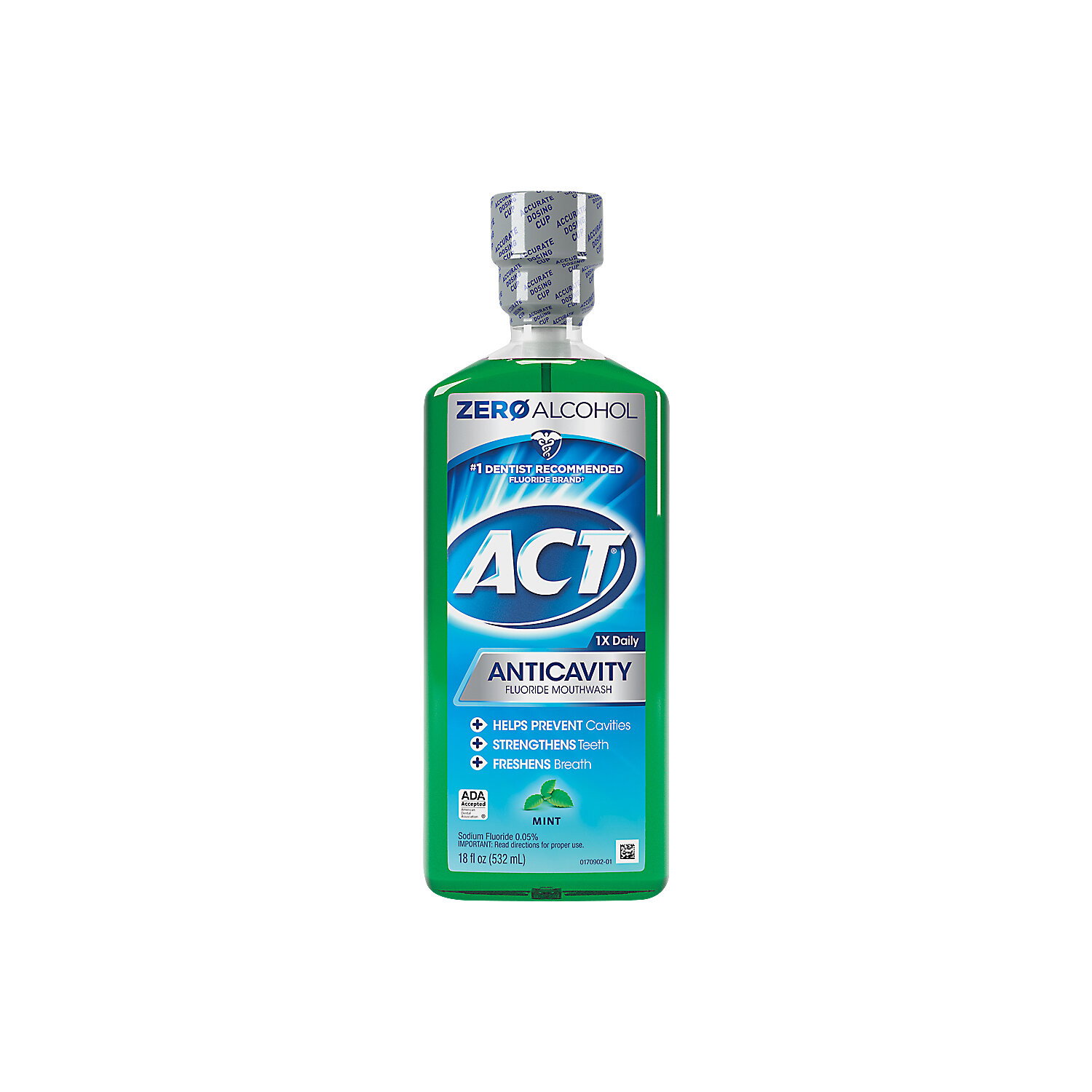 ACT Fluoride Mouthwash, Mint, Anticavity - 18 Ounce Image 1 of 2