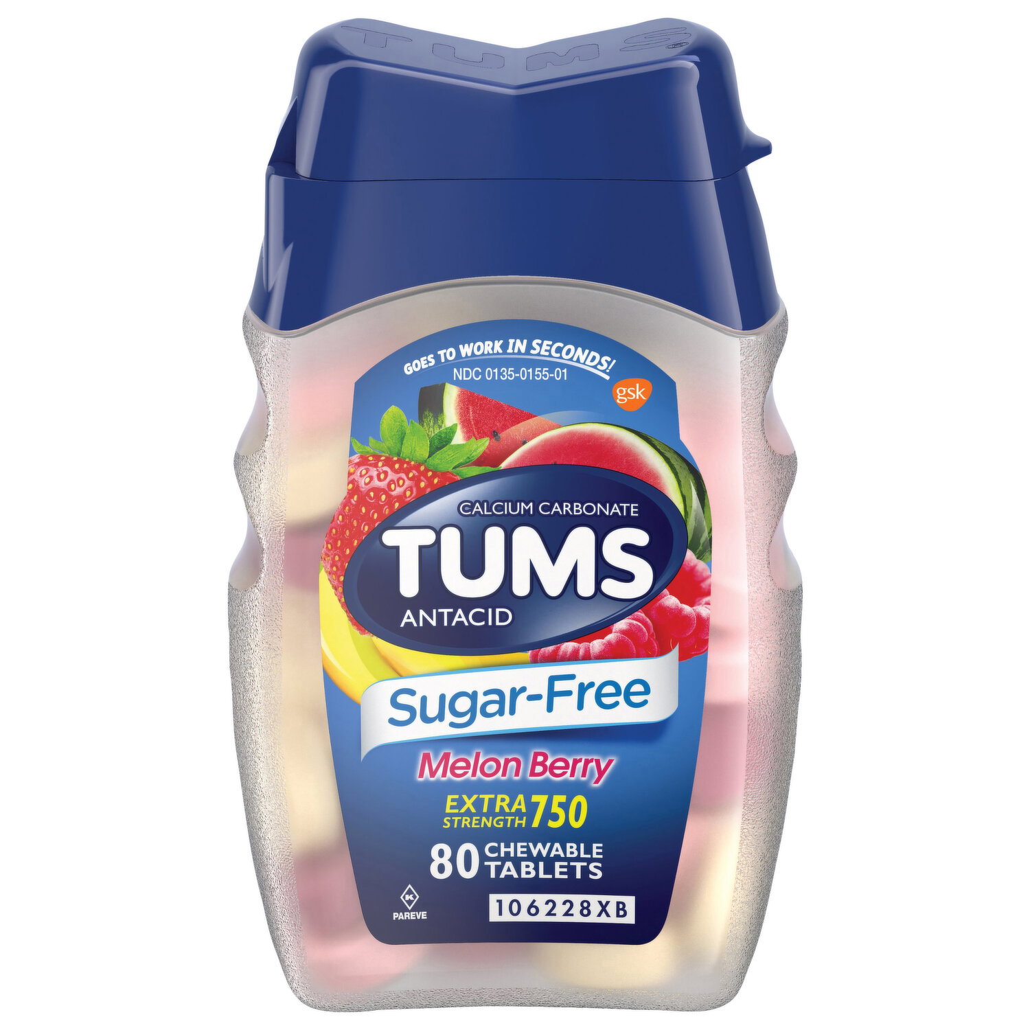 Tums Sugar-Free Extra Strength 750 Melon Berry 750 mg Antacid - 80 Each Image 1 of 2