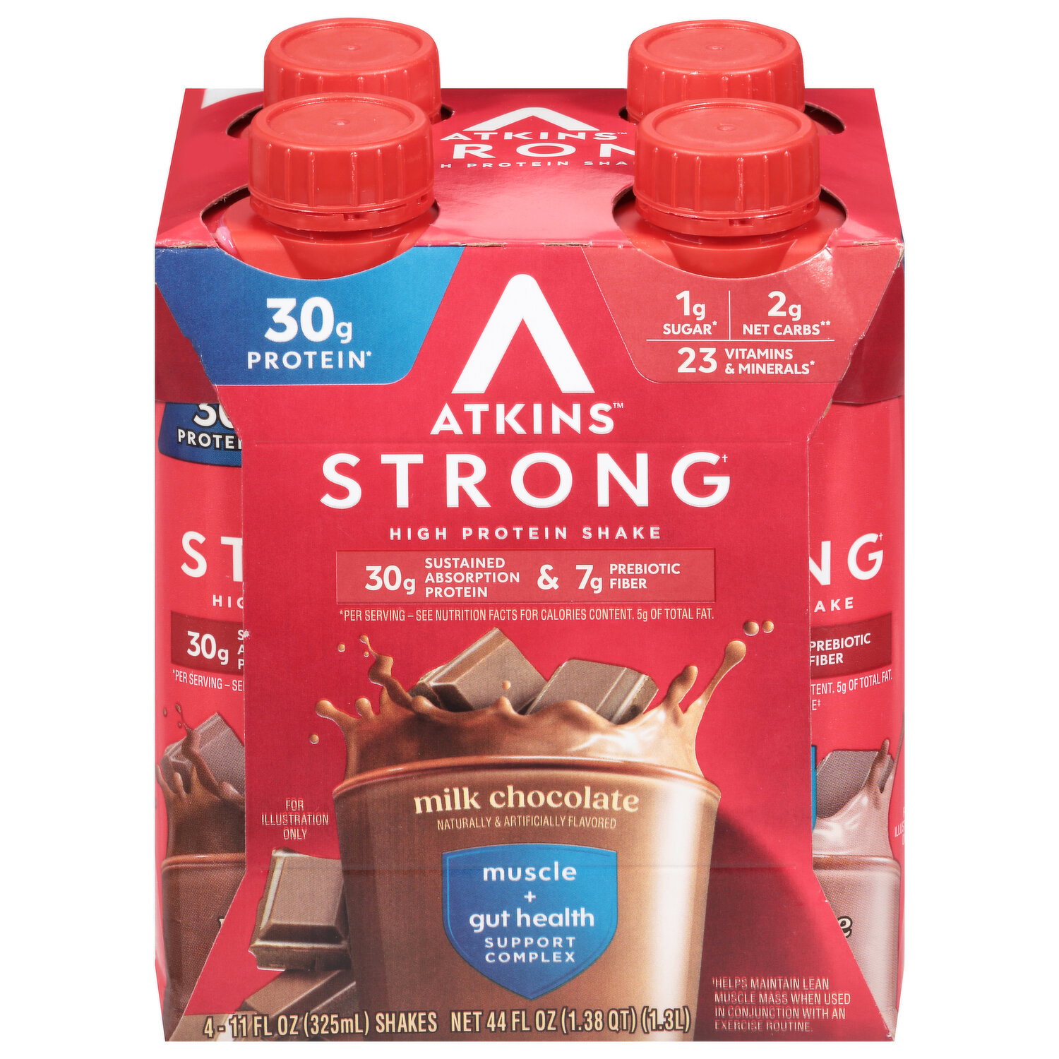 Atkins Protein Shake, High, Milk Chocolate - 4 Each Image 1 of 3