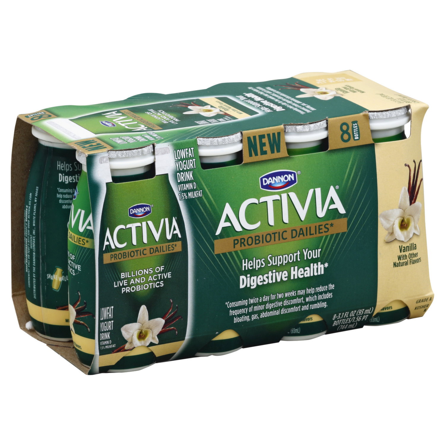 Activia Yogurt Drink, Lowfat, Probiotic Dailies, Vanilla, 8 Pack